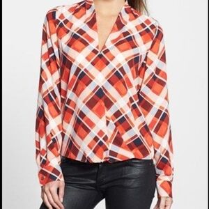 Vince Camuto Modern Voyage red plaid blouse NWT
